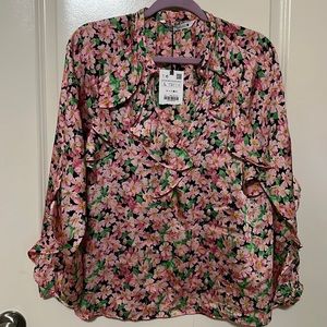 Zara pink floral silky blouse